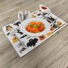 Ambesonne Christmas Place Mats Set of 4, Merry Xmas Wish Fir Tree Branches Poinsettia Flowers Birds and Deer, Washable Fabric Placemats for Dining Table, Standard Size, Green and Red(Black Orange)