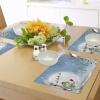 Ambesonne Christmas Place Mats Set of 4, Merry Xmas Wish Fir Tree Branches Poinsettia Flowers Birds and Deer, Washable Fabric Placemats for Dining Table, Standard Size, Green and Red(White Soft Blue)