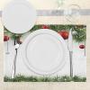 Ambesonne Christmas Place Mats Set of 4, Merry Xmas Wish Fir Tree Branches Poinsettia Flowers Birds and Deer, Washable Fabric Placemats for Dining Table, Standard Size, Green and Red(Red and Green)