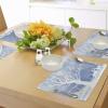 Ambesonne Christmas Place Mats Set of 4, Merry Xmas Wish Fir Tree Branches Poinsettia Flowers Birds and Deer, Washable Fabric Placemats for Dining Table, Standard Size, Green and Red(Baby Blue)