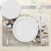 Ambesonne Christmas Place Mats Set of 4, Merry Xmas Wish Fir Tree Branches Poinsettia Flowers Birds and Deer, Washable Fabric Placemats for Dining Table, Standard Size, Green and Red(Pale Vermilion and Grey Teal)