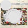 Ambesonne Christmas Place Mats Set of 4, Merry Xmas Wish Fir Tree Branches Poinsettia Flowers Birds and Deer, Washable Fabric Placemats for Dining Table, Standard Size, Green and Red(Green White)