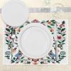 Ambesonne Christmas Place Mats Set of 4, Merry Xmas Wish Fir Tree Branches Poinsettia Flowers Birds and Deer, Washable Fabric Placemats for Dining Table, Standard Size, Green and Red(Green White Multicolor)
