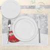 Ambesonne Christmas Place Mats Set of 4, Merry Xmas Wish Fir Tree Branches Poinsettia Flowers Birds and Deer, Washable Fabric Placemats for Dining Table, Standard Size, Green and Red(Red White)