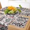 Ambesonne Christmas Table Runner, Placemats, Scandinavian Xmas Vibe with Abstract Trees Reindeer and Snowflakes, Set for Dining Table Decor, Placemat 4 pcs + Runner 16″x72″, Dark Coral Black White