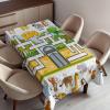 Ambesonne Christmas Tablecloth, New Year’s Eve Tree Branch Border with Berry Ribbons Gingerbread Man, Dining Room Kitchen Rectangular Table Cover, 60″ X 84″,Brown(Green Yellow)