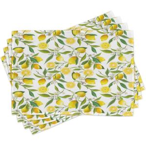 Ambesonne Christmas Place Mats Set of 4, Merry Xmas Wish Fir Tree Branches Poinsettia Flowers Birds and Deer, Washable Fabric Placemats for Dining Table, Standard Size, Green and Red(Fern Green)