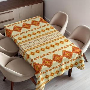Ambesonne Christmas Tablecloth, New Year’s Eve Tree Branch Border with Berry Ribbons Gingerbread Man, Dining Room Kitchen Rectangular Table Cover, 60″ X 84″,Brown(Orange Yellow)