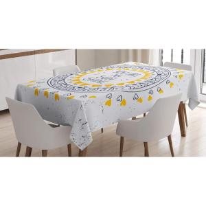 Ambesonne Christmas Tablecloth, New Year’s Eve Tree Branch Border with Berry Ribbons Gingerbread Man, Dining Room Kitchen Rectangular Table Cover, 60″ X 84″,Brown(Yellow and Blue)