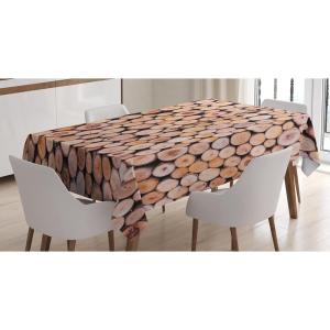 Ambesonne Christmas Tablecloth, New Year’s Eve Tree Branch Border with Berry Ribbons Gingerbread Man, Dining Room Kitchen Rectangular Table Cover, 60″ X 84″,Brown(Cream)