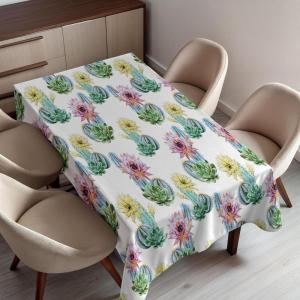 Ambesonne Christmas Tablecloth, New Year’s Eve Tree Branch Border with Berry Ribbons Gingerbread Man, Dining Room Kitchen Rectangular Table Cover, 60″ X 84″,Brown(Green and Pink)