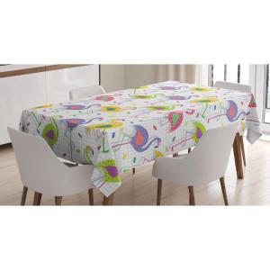 Ambesonne Christmas Tablecloth, New Year’s Eve Tree Branch Border with Berry Ribbons Gingerbread Man, Dining Room Kitchen Rectangular Table Cover, 60″ X 84″,Brown(Purple Green)