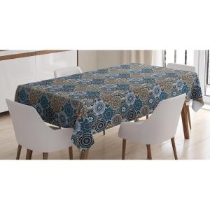 Ambesonne Christmas Tablecloth, New Year’s Eve Tree Branch Border with Berry Ribbons Gingerbread Man, Dining Room Kitchen Rectangular Table Cover, 60″ X 84″,Brown(Multi Color)