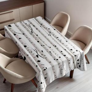 Ambesonne Christmas Tablecloth, New Year’s Eve Tree Branch Border with Berry Ribbons Gingerbread Man, Dining Room Kitchen Rectangular Table Cover, 60″ X 84″,Brown(Black and White)