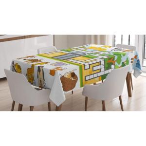 Ambesonne Christmas Tablecloth, New Year’s Eve Tree Branch Border with Berry Ribbons Gingerbread Man, Dining Room Kitchen Rectangular Table Cover, 60″ X 84″,Brown(Green Yellow)