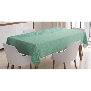 Ambesonne Christmas Tablecloth, New Year’s Eve Tree Branch Border with Berry Ribbons Gingerbread Man, Dining Room Kitchen Rectangular Table Cover, 60″ X 84″,Brown(Turquoise Teal)