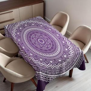 Ambesonne Christmas Tablecloth, New Year’s Eve Tree Branch Border with Berry Ribbons Gingerbread Man, Dining Room Kitchen Rectangular Table Cover, 60″ X 84″,Brown(Purple White)