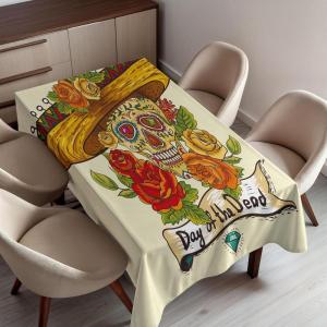 Ambesonne Christmas Tablecloth, New Year’s Eve Tree Branch Border with Berry Ribbons Gingerbread Man, Dining Room Kitchen Rectangular Table Cover, 60″ X 84″,Brown(Pastel Cream)