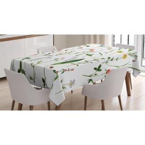 Ambesonne Christmas Tablecloth, New Year’s Eve Tree Branch Border with Berry Ribbons Gingerbread Man, Dining Room Kitchen Rectangular Table Cover, 60″ X 84″,Brown(Green Lavender)