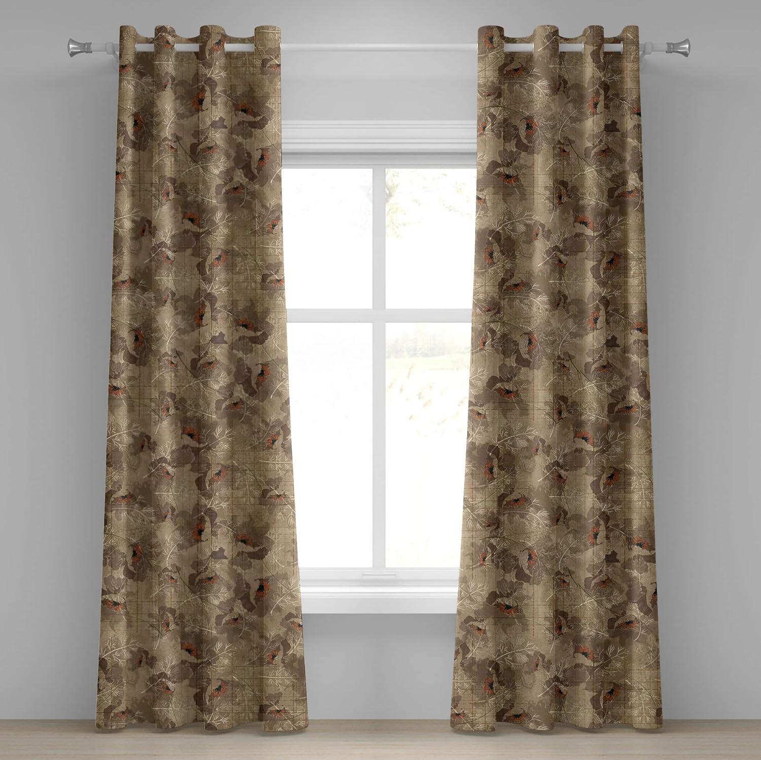 imageAmbesonne Earthy Tones Grommet Curtain Minimal Nature Art Inspired Branches on Grunge and Rustic Back Decorative Single Panel Drapes for Bedroom Living Room 50 x 54 Warm Taupe Pastel BrownSlate Brown Dark Coral