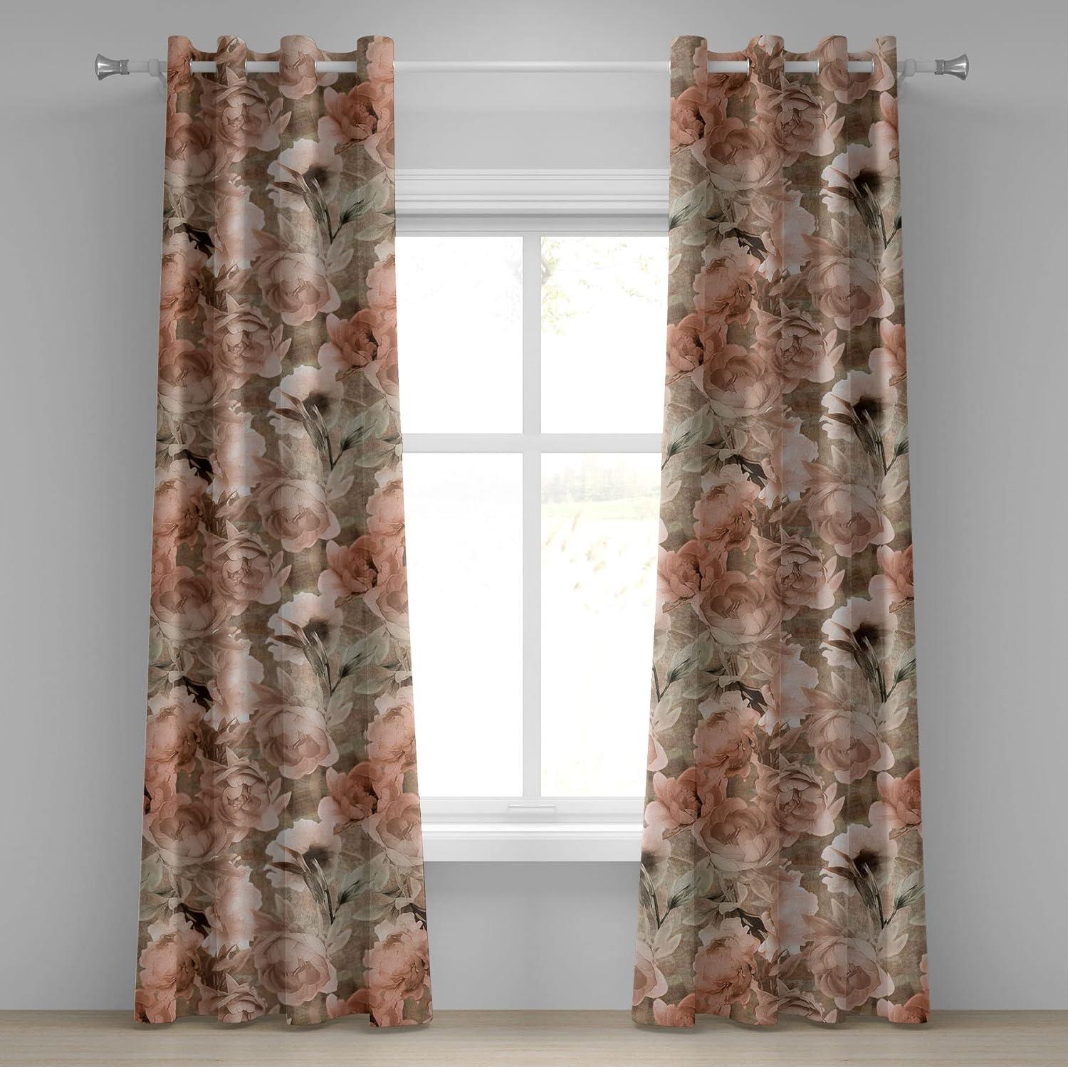 imageAmbesonne Earthy Tones Grommet Curtain Minimal Nature Art Inspired Branches on Grunge and Rustic Back Decorative Single Panel Drapes for Bedroom Living Room 50 x 54 Warm Taupe Pastel BrownRose Pale Green Pale Ruby