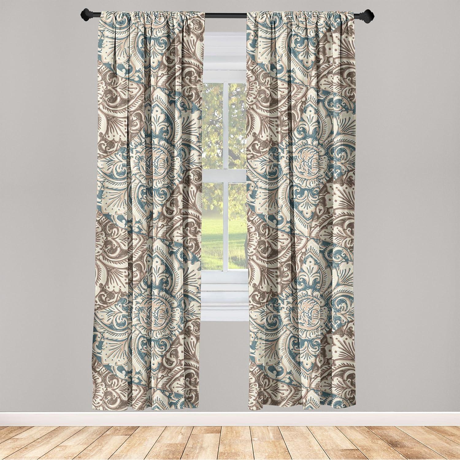 imageAmbesonne Floral Boho Curtains Golden Tone Blooming Flowers and Neutral Leaves on Dark Jungle Back Window Treatments 2 Panel Set for Living Room Bedroom Pair of 28 x 95 Dark Yellow Sea BlueGrey Teal Umber and Taupe