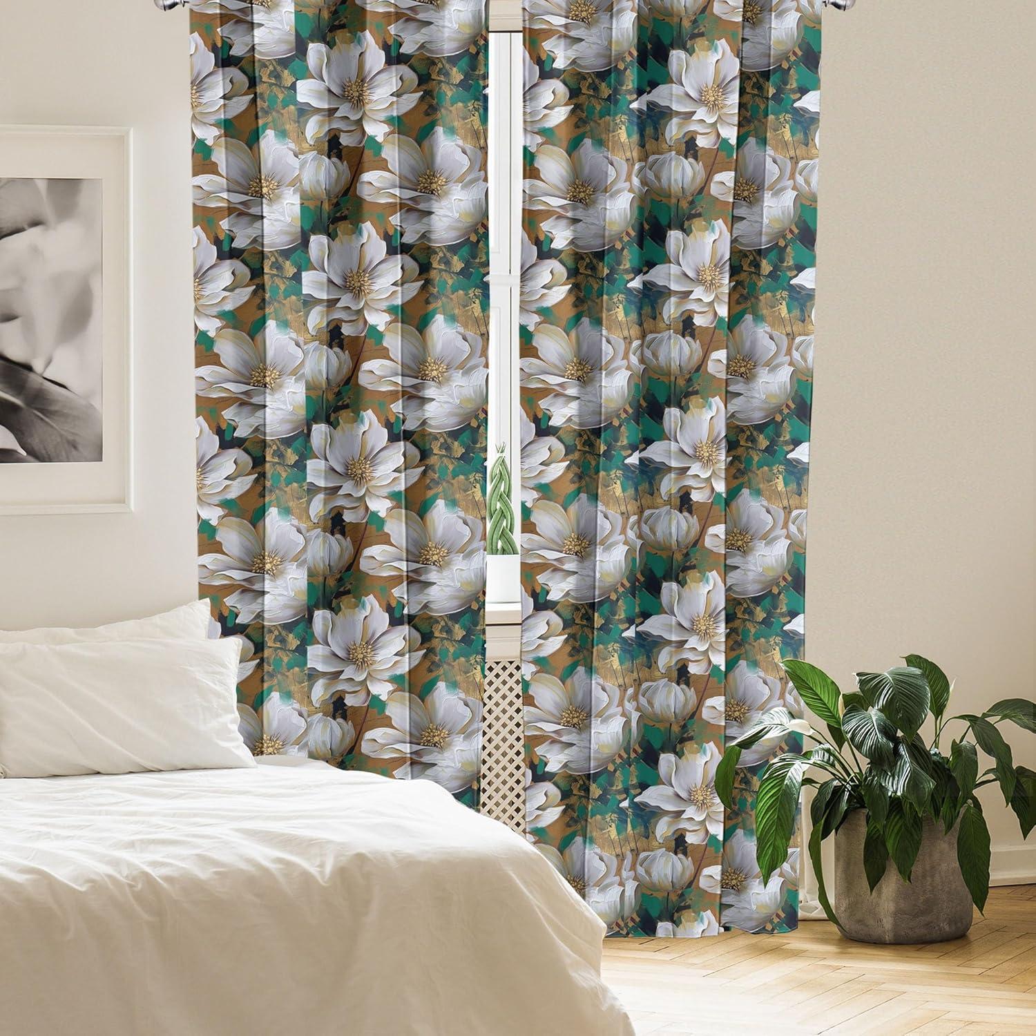 imageAmbesonne Floral Boho Curtains Golden Tone Blooming Flowers and Neutral Leaves on Dark Jungle Back Window Treatments 2 Panel Set for Living Room Bedroom Pair of 28 x 95 Dark Yellow Sea BluePale Ceil Blue Ginger