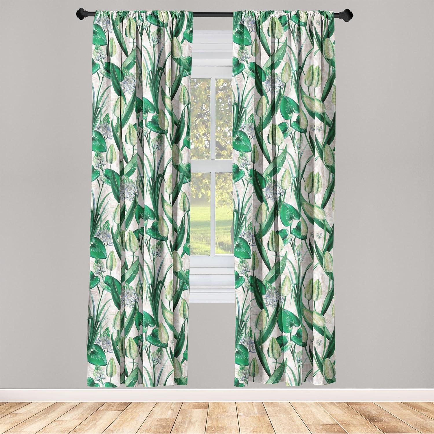 imageAmbesonne Floral Boho Curtains Golden Tone Blooming Flowers and Neutral Leaves on Dark Jungle Back Window Treatments 2 Panel Set for Living Room Bedroom Pair of 28 x 95 Dark Yellow Sea BlueForest Green Pale Khaki