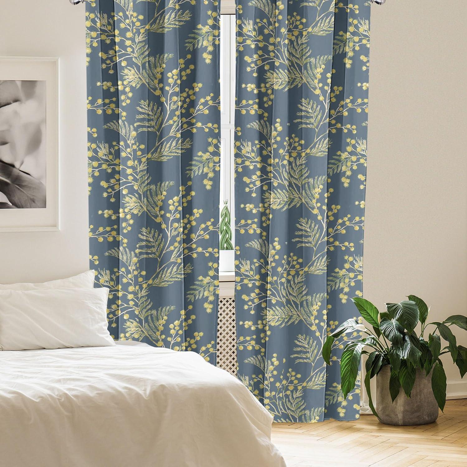imageAmbesonne Floral Boho Curtains Golden Tone Blooming Flowers and Neutral Leaves on Dark Jungle Back Window Treatments 2 Panel Set for Living Room Bedroom Pair of 28 x 95 Dark Yellow Sea BluePale Olive Green Blue
