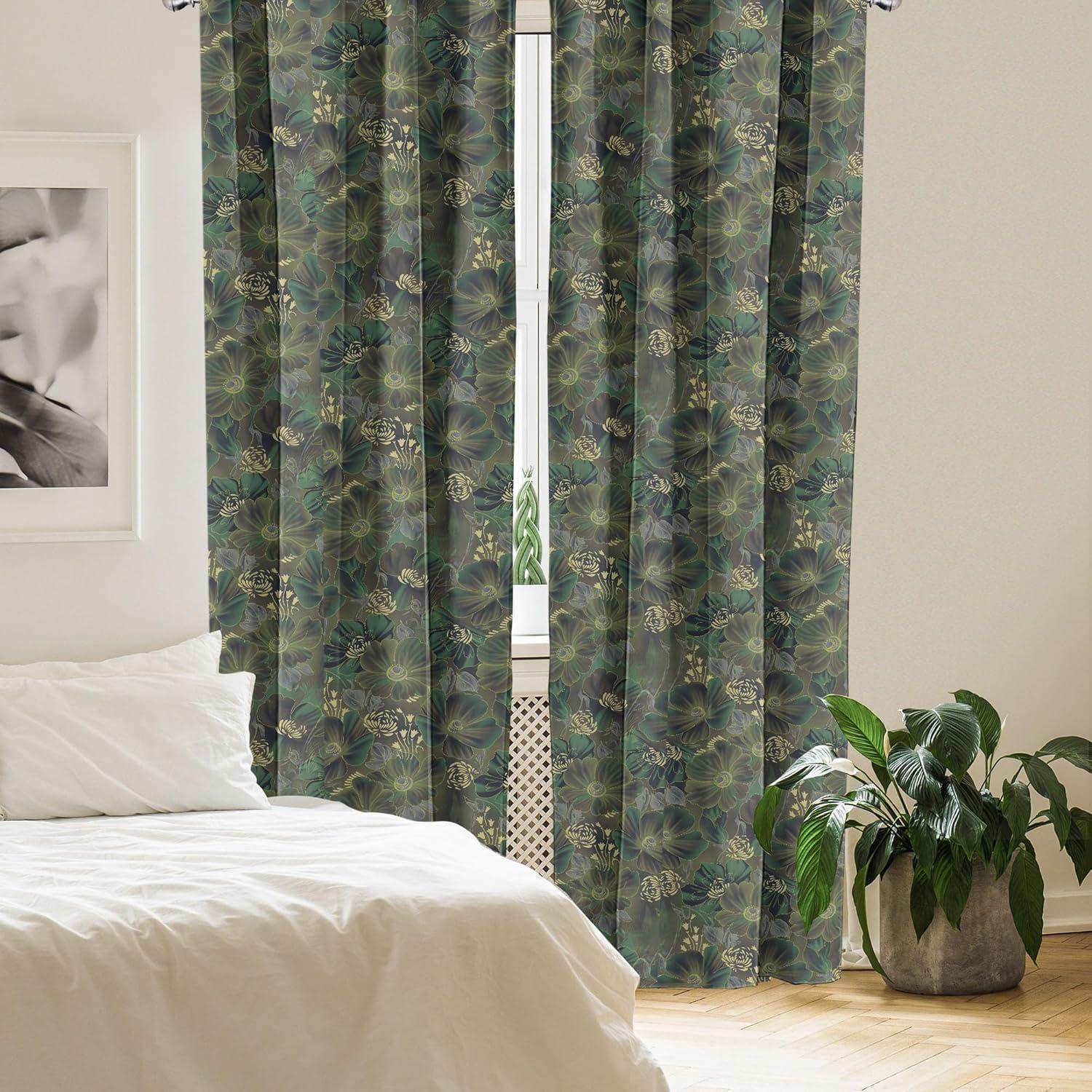 imageAmbesonne Floral Boho Curtains Golden Tone Blooming Flowers and Neutral Leaves on Dark Jungle Back Window Treatments 2 Panel Set for Living Room Bedroom Pair of 28 x 95 Dark Yellow Sea BlueJade Green Pale Green