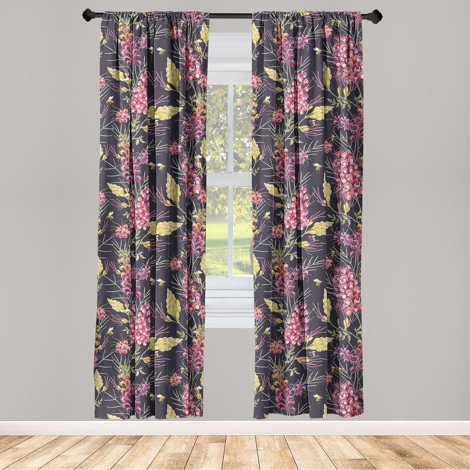 imageAmbesonne Floral Boho Curtains Golden Tone Blooming Flowers and Neutral Leaves on Dark Jungle Back Window Treatments 2 Panel Set for Living Room Bedroom Pair of 28 x 95 Dark Yellow Sea BlueDried Rose Earth Yellow