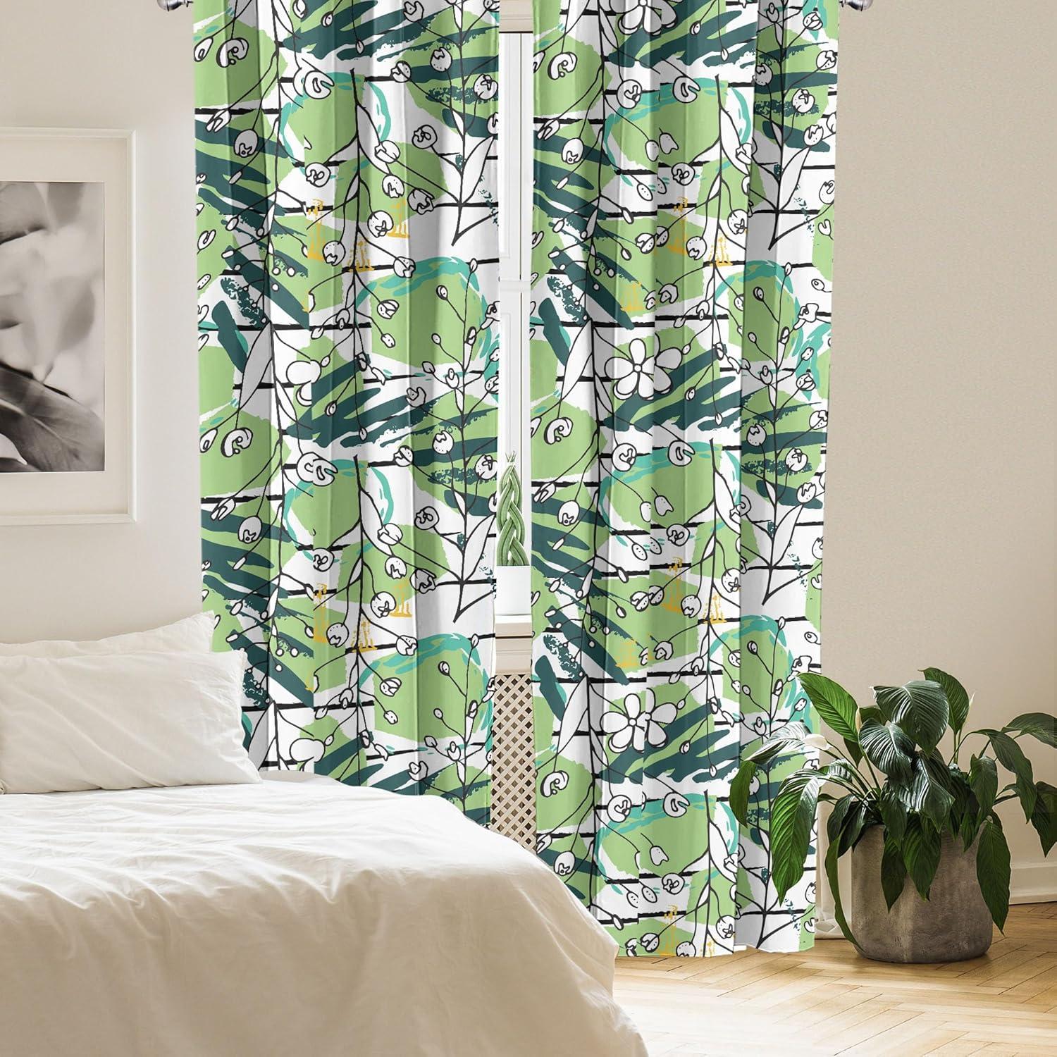 imageAmbesonne Floral Boho Curtains Golden Tone Blooming Flowers and Neutral Leaves on Dark Jungle Back Window Treatments 2 Panel Set for Living Room Bedroom Pair of 28 x 95 Dark Yellow Sea BluePistachio Green Sea Green