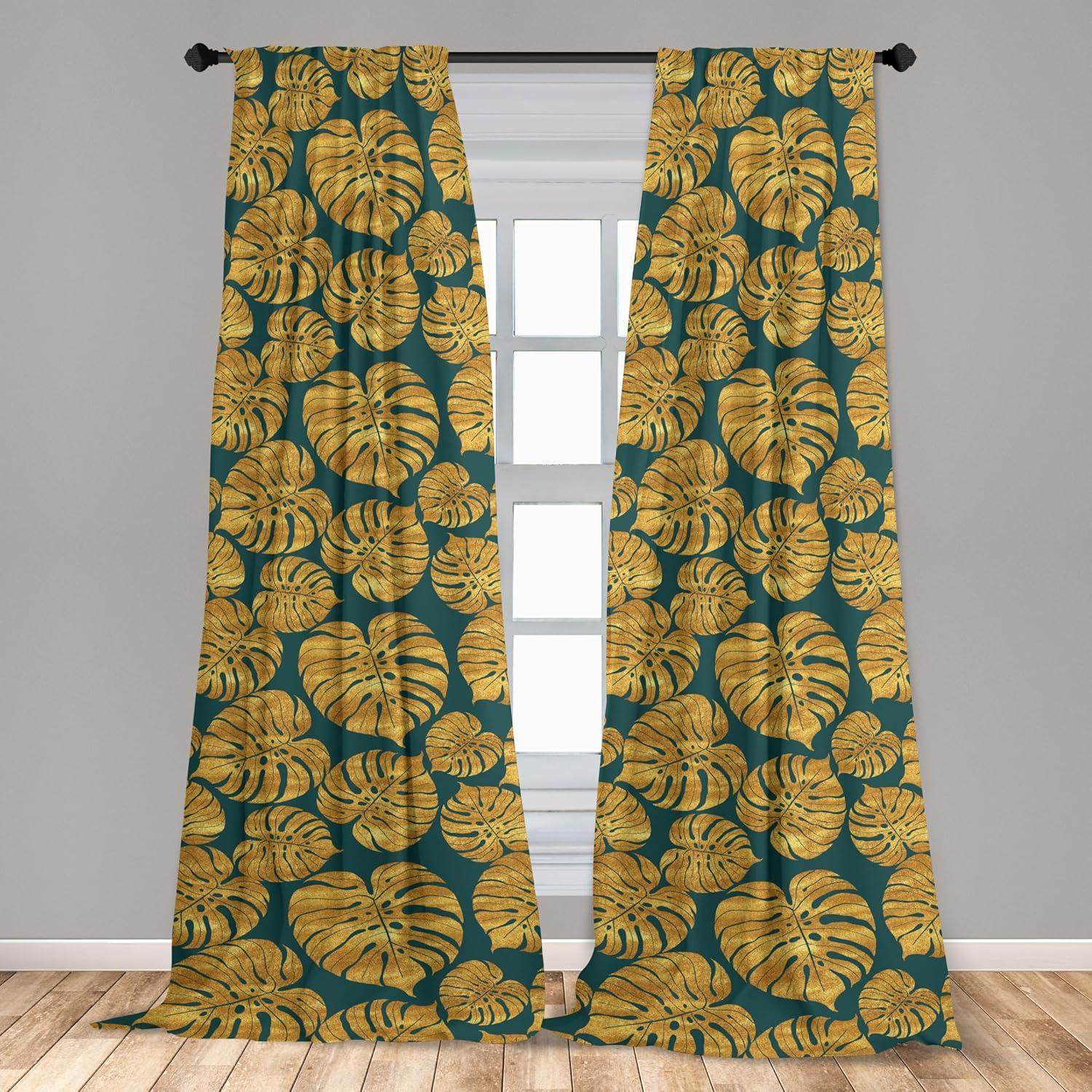 imageAmbesonne Floral Boho Curtains Golden Tone Blooming Flowers and Neutral Leaves on Dark Jungle Back Window Treatments 2 Panel Set for Living Room Bedroom Pair of 28 x 95 Dark Yellow Sea BlueTeal Pale Earth Yellow