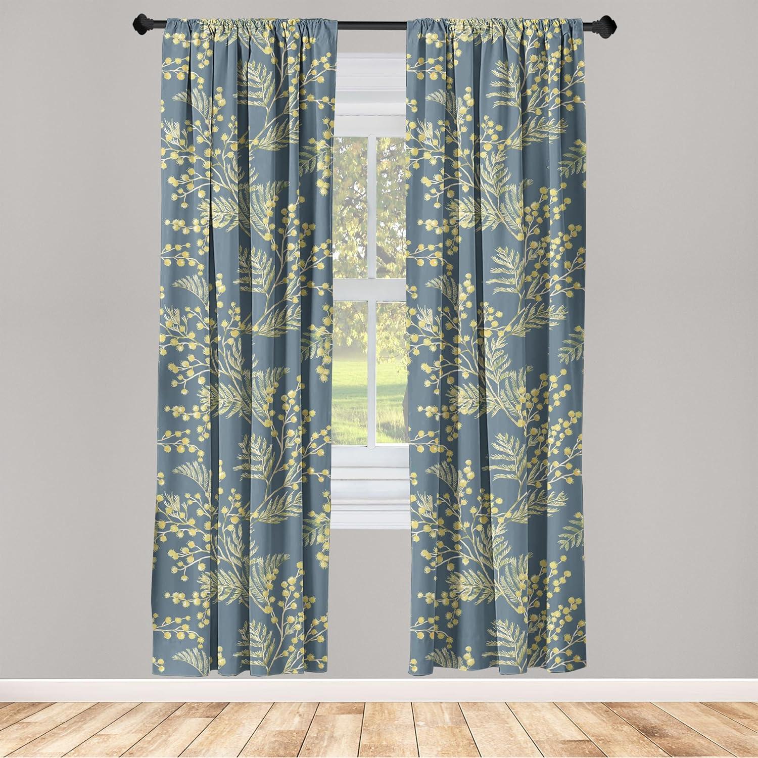 imageAmbesonne Floral Boho Curtains Golden Tone Blooming Flowers and Neutral Leaves on Dark Jungle Back Window Treatments 2 Panel Set for Living Room Bedroom Pair of 28 x 95 Dark Yellow Sea BluePale Olive Green Blue