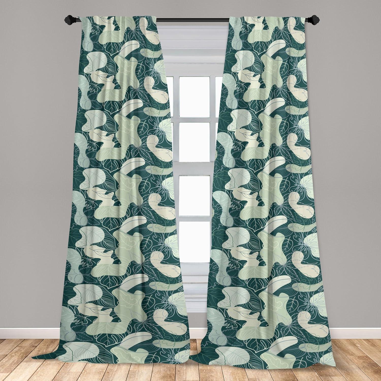 imageAmbesonne Floral Boho Curtains Golden Tone Blooming Flowers and Neutral Leaves on Dark Jungle Back Window Treatments 2 Panel Set for Living Room Bedroom Pair of 28 x 95 Dark Yellow Sea BlueHunter Green Pale Green