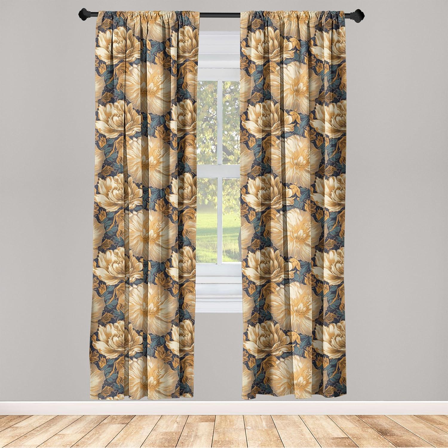 imageAmbesonne Floral Boho Curtains Golden Tone Blooming Flowers and Neutral Leaves on Dark Jungle Back Window Treatments 2 Panel Set for Living Room Bedroom Pair of 28 x 95 Dark Yellow Sea BlueYellow Sea Blue