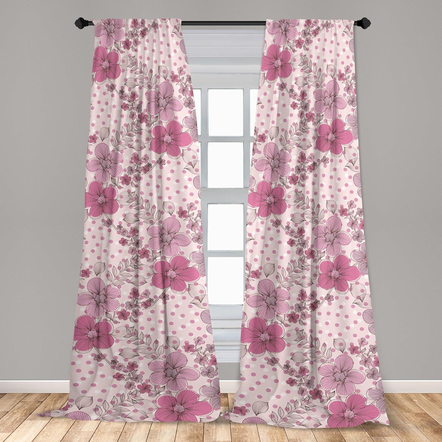 imageAmbesonne Jungle Themed Curtains Romantic Autumn Vibes Branch and Berry Pattern with Neutral Colors Boho Window Treatments 2 Panel Set for Living Room Bedroom Pair of 28 x 63 Blush Dried RoseBlush Hot Pink White