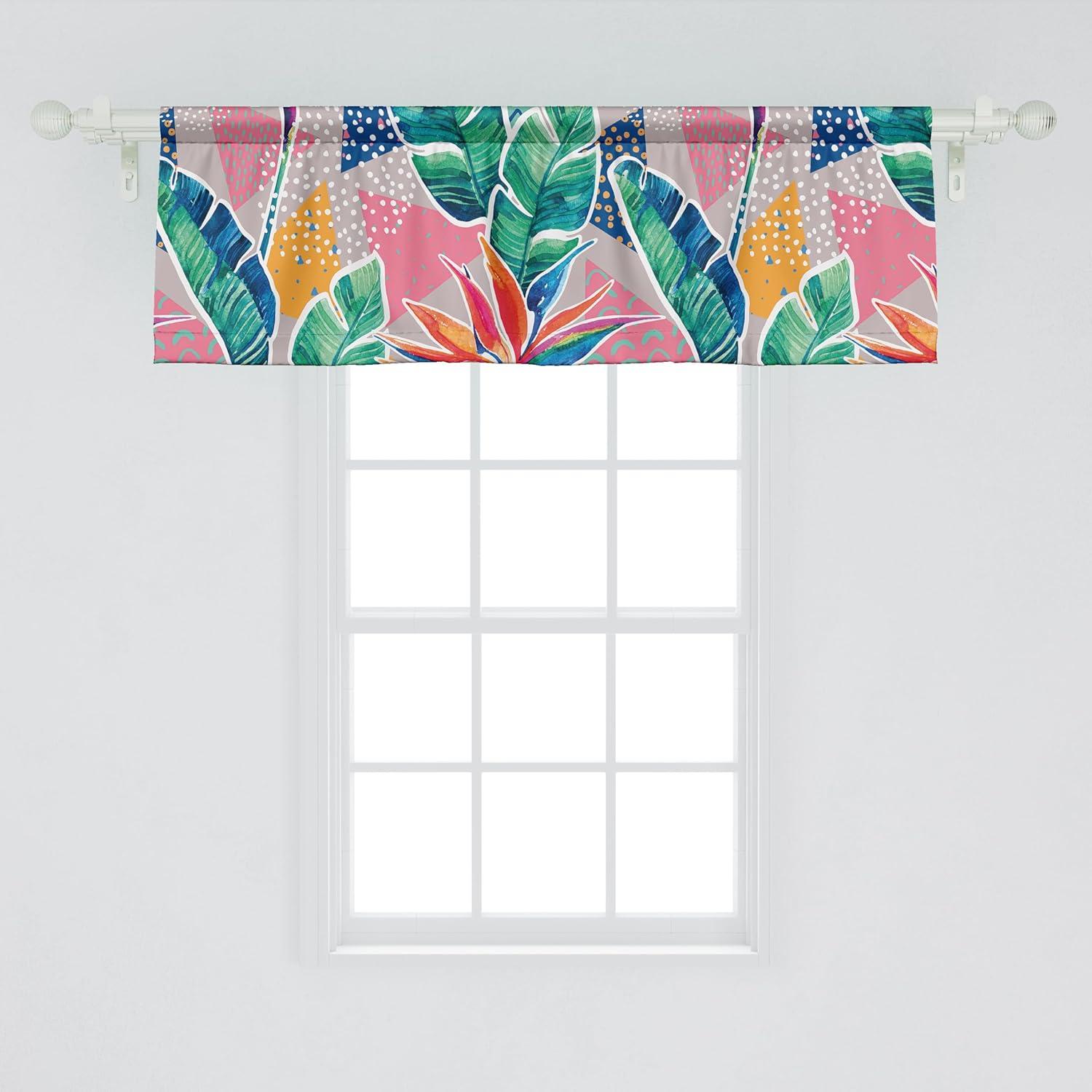 imageAmbesonne Leafy Design Window Valance Tropical Vibes Neutral Colors Dreamy Leaves Silhouettes with Lines Curtain Valance for Kitchen Bedroom Decor with Rod Pocket 54 X 12 Pale Lilac Khaki CreamFern Green Pastel Pink