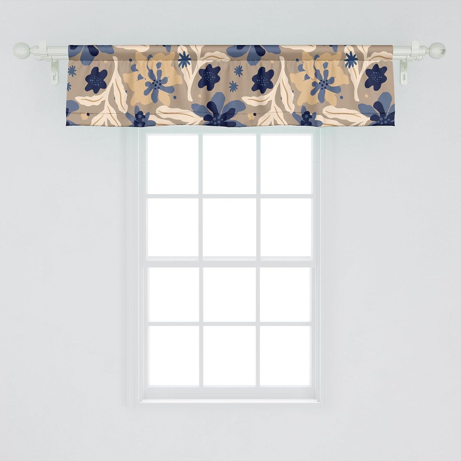 imageAmbesonne Leafy Design Window Valance Tropical Vibes Neutral Colors Dreamy Leaves Silhouettes with Lines Curtain Valance for Kitchen Bedroom Decor with Rod Pocket 54 X 12 Pale Lilac Khaki CreamDark Ceil Blue Eggshell