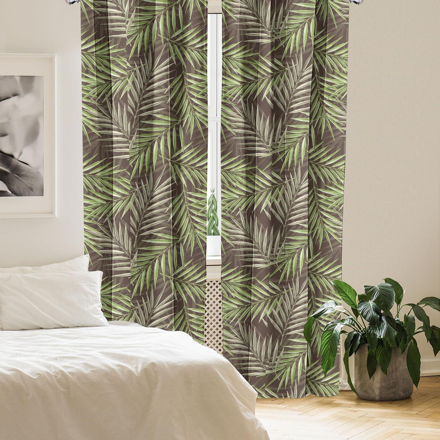 imageAmbesonne Tropical Leaves Curtains Aloha Hawaii Vibes Leafy Pattern with Neutral Colors Boho Art Window Treatments 2 Panel Set for Living Room Bedroom Pair of 28 x 63 Almond Green Warm TaupeReseda Green and Caramel
