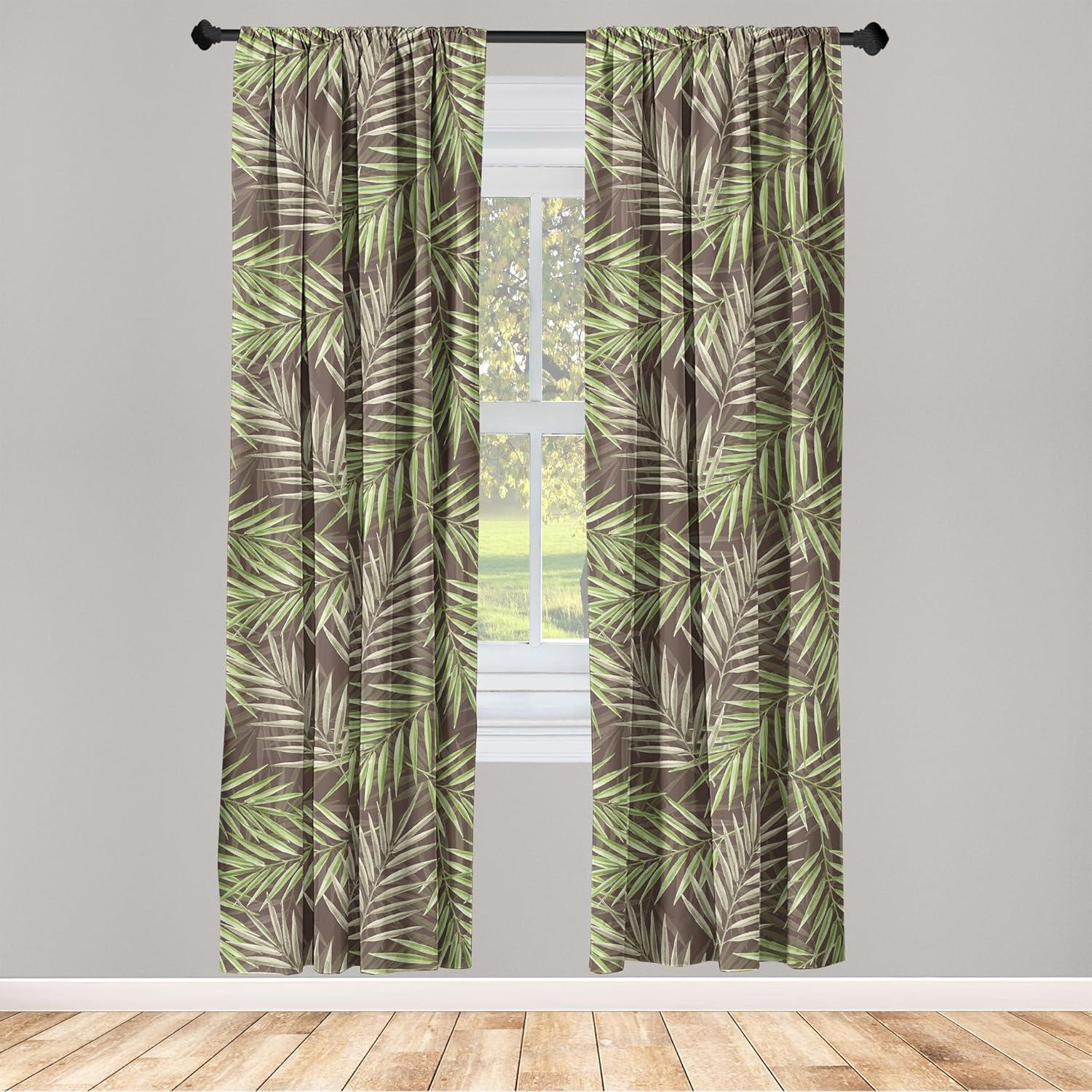 imageAmbesonne Tropical Leaves Curtains Aloha Hawaii Vibes Leafy Pattern with Neutral Colors Boho Art Window Treatments 2 Panel Set for Living Room Bedroom Pair of 28 x 63 Almond Green Warm TaupeReseda Green and Caramel