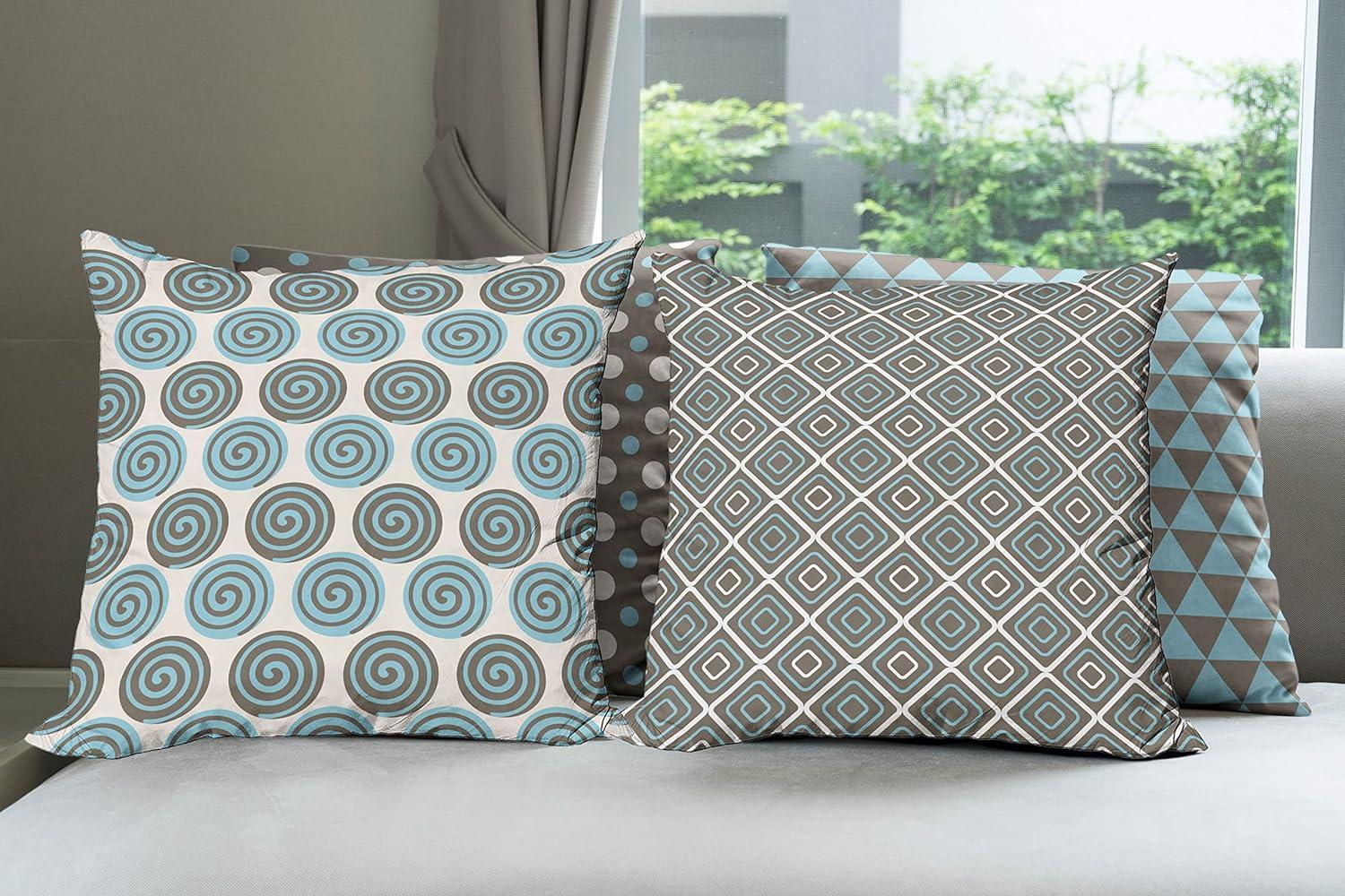 imageAmbesonne Vintage Throw Pillow Cushion Case Pack of 4 Nostalgic Concept Neutral Soft Ornaments with Ethnic Cultural Details Modern Accent DoubleSided Digital Printing 18 Pale Sage Green IvoryTaupe Ivory and Sky Blue
