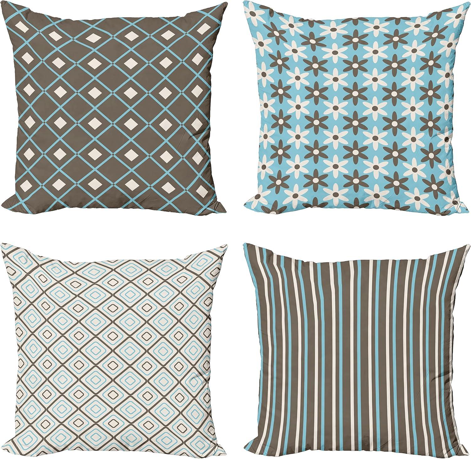 imageAmbesonne Vintage Throw Pillow Cushion Case Pack of 4 Nostalgic Concept Neutral Soft Ornaments with Ethnic Cultural Details Modern Accent DoubleSided Digital Printing 18 Pale Sage Green IvoryTaupe Sky Blue and Ivory
