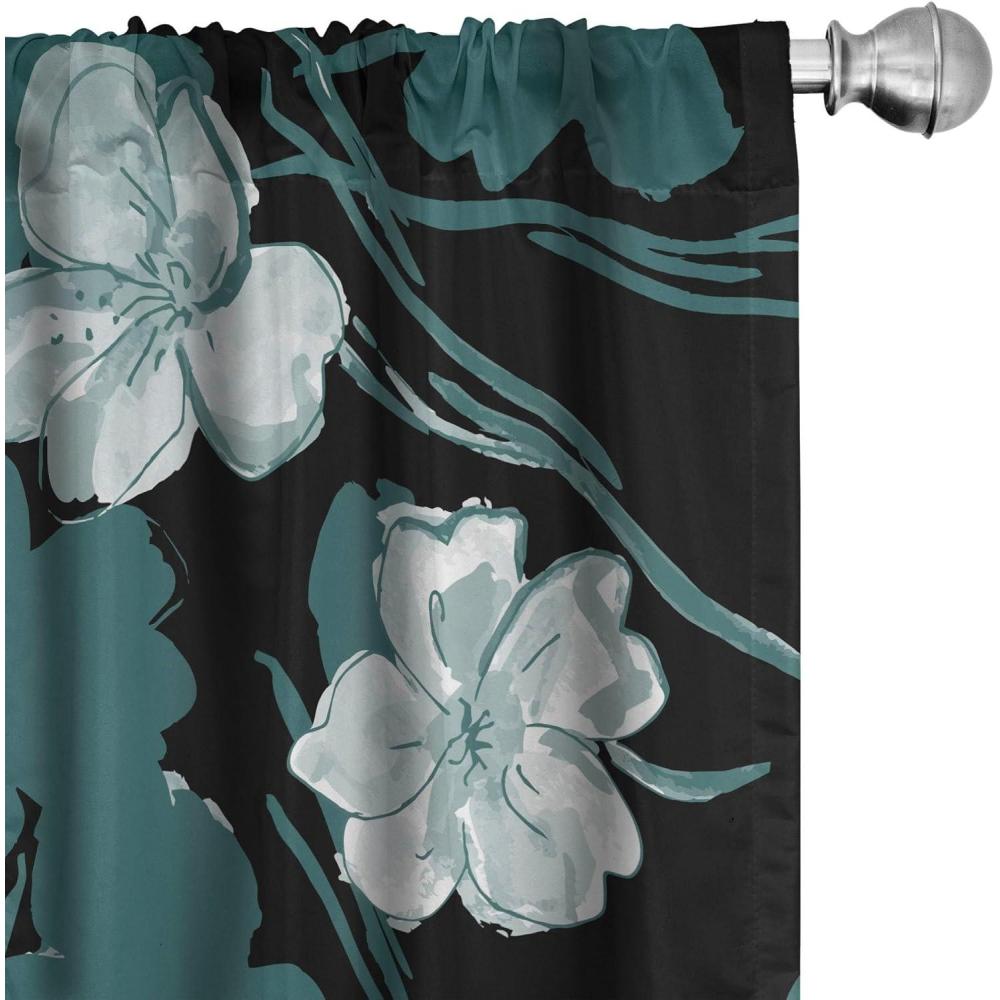imageAmbesonne Floral Boho Curtains Golden Tone Blooming Flowers and Neutral Leaves on Dark Jungle Back Window Treatments 2 Panel Set for Living Room Bedroom Pair of 28 x 95 Dark Yellow Sea BlueDark Cadet Blue and Grey
