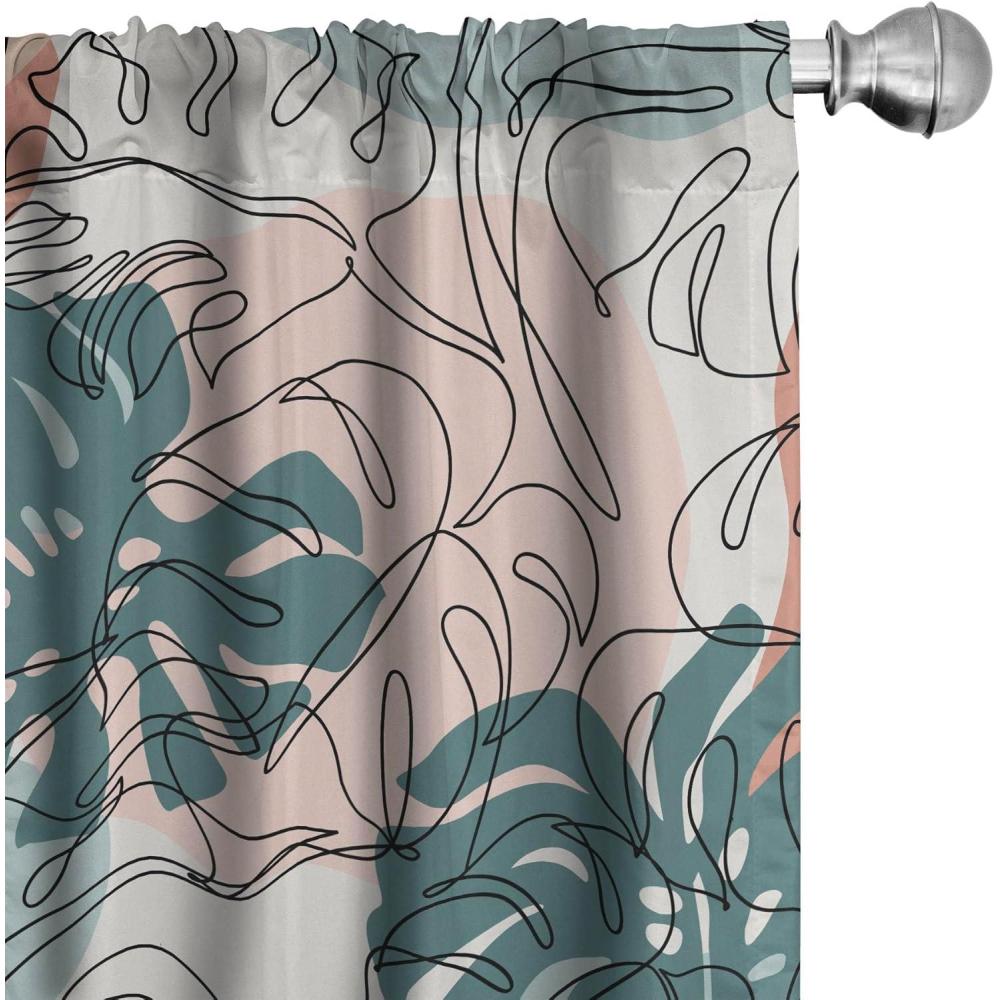 imageAmbesonne Floral Boho Curtains Golden Tone Blooming Flowers and Neutral Leaves on Dark Jungle Back Window Treatments 2 Panel Set for Living Room Bedroom Pair of 28 x 95 Dark Yellow Sea BlueDark Cadet Blue and Almond