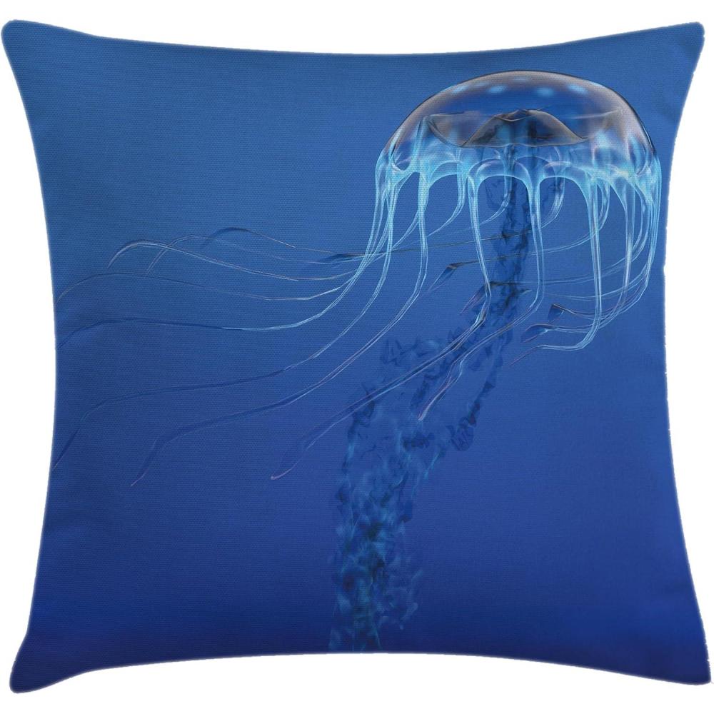 imageAmbesonne Jellyfish Throw Pillow Cushion Cover Blue Spotted Jelly Fish Aquarium Life Marine Animals Ocean Predator in The Deep Water Decorative Square Accent Pillow Case 16 X 16 BlueBlue