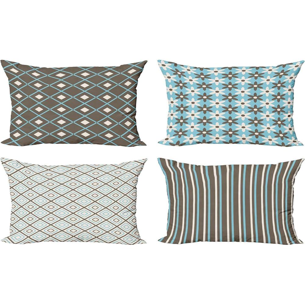 imageAmbesonne Vintage Throw Pillow Cushion Case Pack of 4 Nostalgic Concept Neutral Soft Ornaments with Ethnic Cultural Details Modern Accent DoubleSided Digital Printing 18 Pale Sage Green IvoryTaupe Sky Blue and Ivory