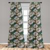 Ambesonne Floral Boho Curtains, Golden Tone Blooming Flowers and Neutral Leaves on Dark Jungle Back, Window Treatments 2 Panel Set for Living Room Bedroom, Pair of – 28″ x 95″, Dark Yellow Sea Blue(Pale Ceil Blue Ginger)