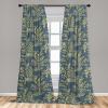 Ambesonne Floral Boho Curtains, Golden Tone Blooming Flowers and Neutral Leaves on Dark Jungle Back, Window Treatments 2 Panel Set for Living Room Bedroom, Pair of – 28″ x 95″, Dark Yellow Sea Blue(Pale Olive Green Blue)
