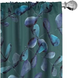 Ambesonne Floral Boho Curtains, Golden Tone Blooming Flowers and Neutral Leaves on Dark Jungle Back, Window Treatments 2 Panel Set for Living Room Bedroom, Pair of – 28″ x 95″, Dark Yellow Sea Blue(Indigo Pale Petrol Blue)